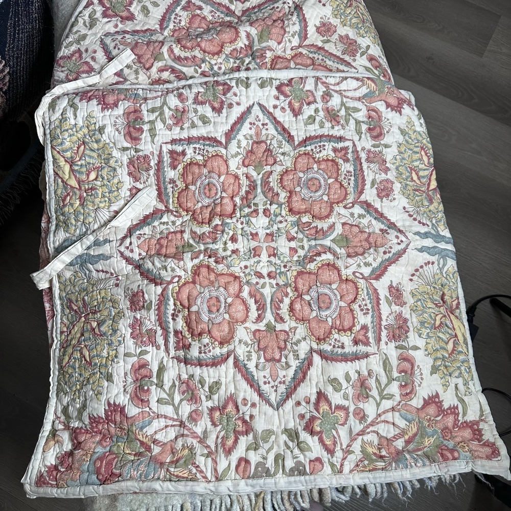 2 Pottery Barn Floral Euro Shams Reversible Organic Cotton 26 x 26
